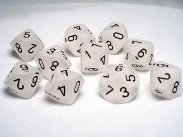 Chessex Dice Sets: Clear/Black Frosted d10 Set (10)