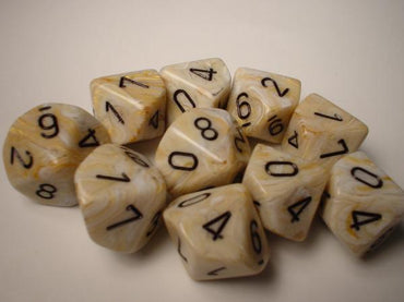 Chessex Dice Sets: Ivory/Black Marbleized d10 Set (10)