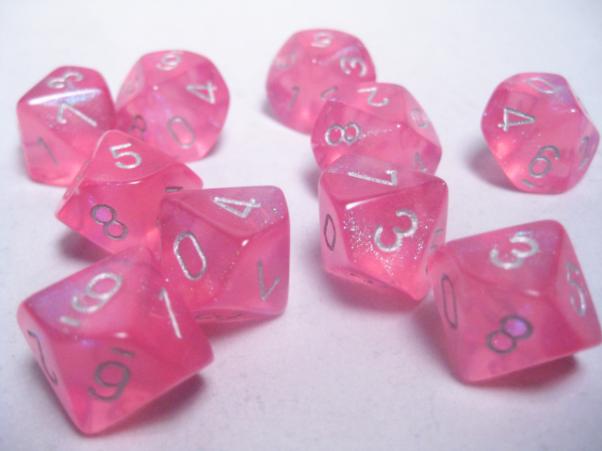 Chessex Dice Sets: Pink/Silver Borealis d10 Set (10)