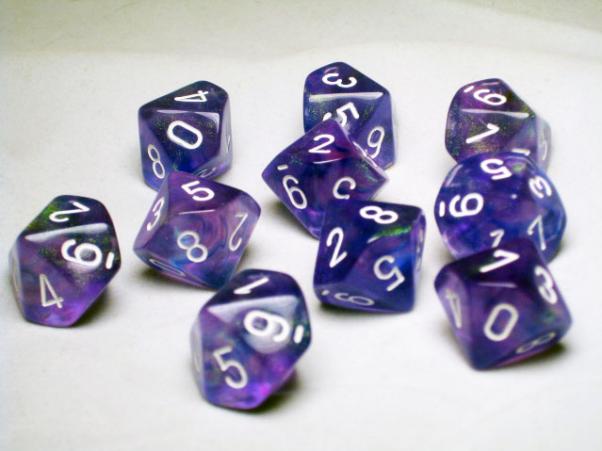 Chessex Dice Sets: Purple/White Borealis d10 Set (10)