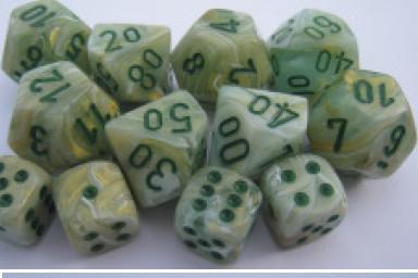 Chessex Dice Sets: Marble Green/Dark Green Menagerie 8 Poly d10 Set (10)