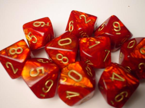 Chessex Dice Sets: Scarlet/Gold Scarab d10 Set (10)