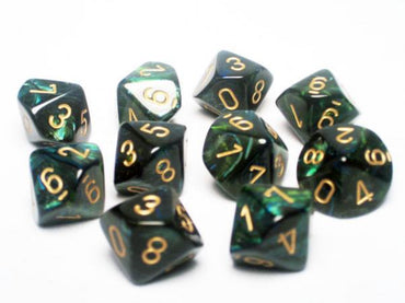 Chessex Dice Sets: Jade/Gold Scarab d10 Set (10)