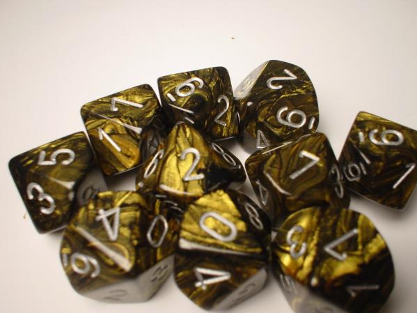 Chessex Dice Sets: Black-Gold/Silver Leaf d10 Set (10)