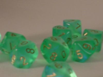 Chessex Dice Sets: Light Green/Gold Borealis d10 Set (10)