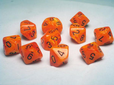 Chessex Dice Sets: Orange/Black Vortex d10 Set (10)