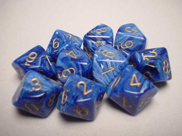 Chessex Dice Sets: Blue/Gold Vortex d10 Set (10)