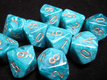 Chessex Dice Sets:Vortex  Teal w/Gold d10 Set (10)