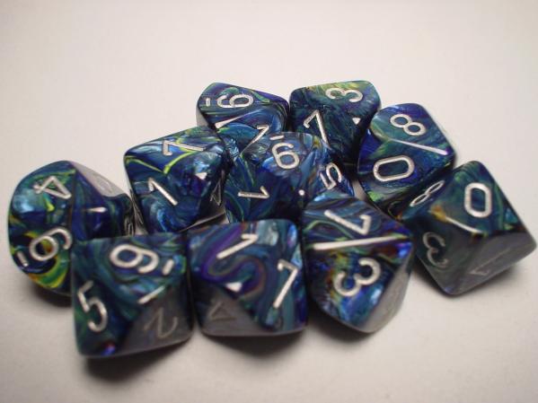 Chessex Dice Sets: Green/Silver Festive d10 Set (10)