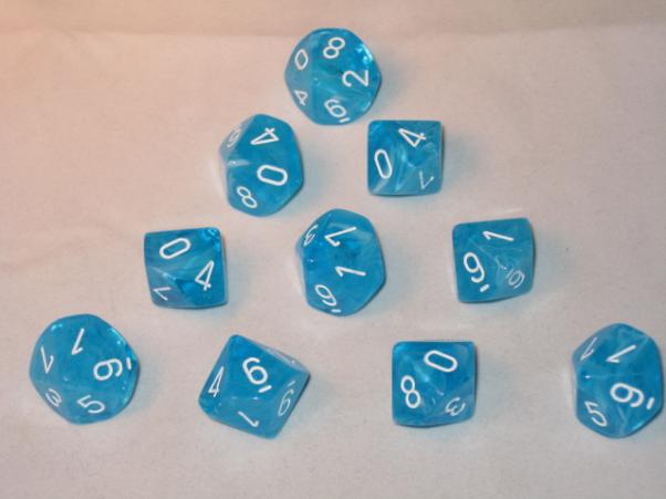 Chessex Dice Sets: Light Blue/White Cirrus d10 Set (10)