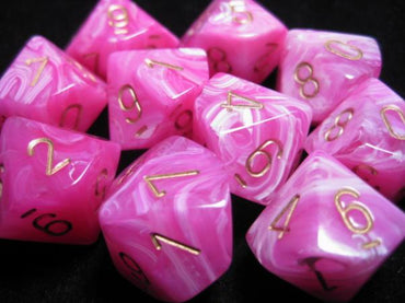 Chessex Dice Sets: Vortex Pink w/Yellow d10 Set (10)