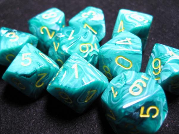 Chessex Dice Sets: Vortex Malachite Green w/Yellowd10 Set (10)