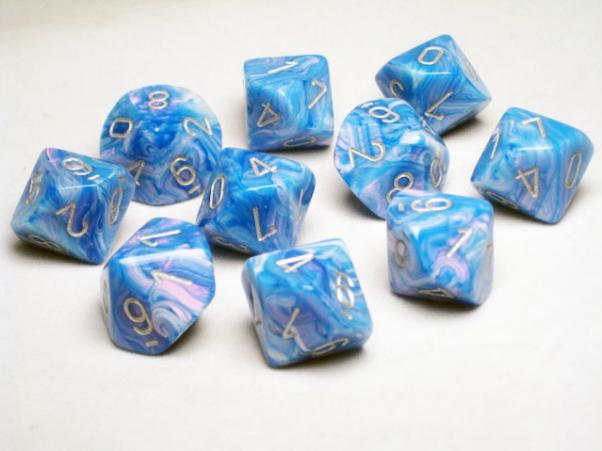 Chessex Dice Sets: Blue/Silver Mother of Pearl d10 Set (10)