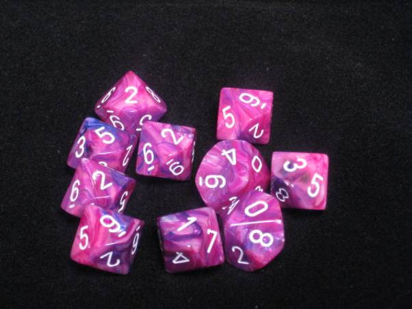 Chessex Dice Sets: Violet/White /White Festive d10 Set (10)