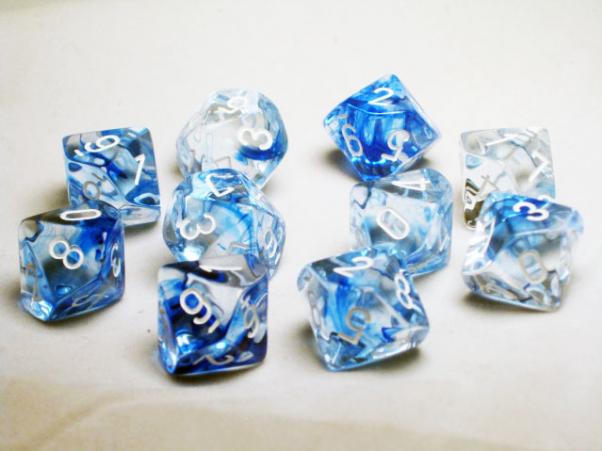 Chessex Dice Sets: Dark Blue/White Nebula d10 Set (10)