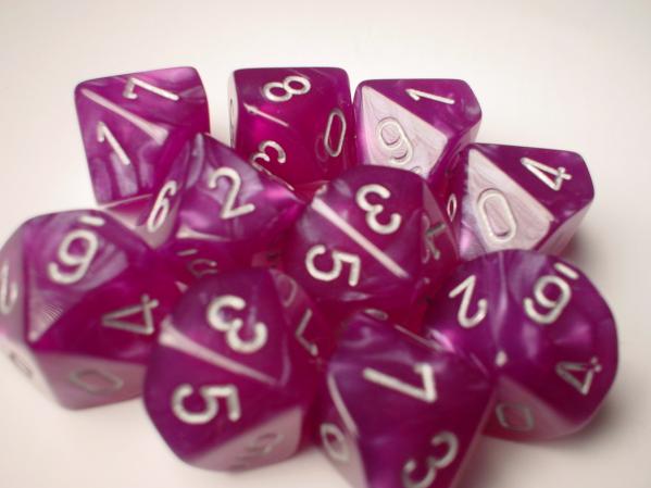 Chessex Dice Sets: Purple/Silver Velvet d10 Set (10)