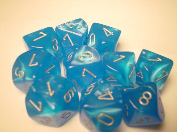Chessex Dice Sets: Bright Blue/Silver Velvet d10 Set (10)