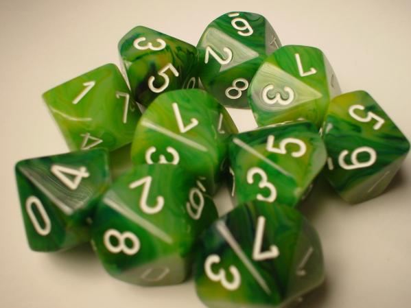 Chessex Dice Sets: Green/White Phantom d10 Set (10)