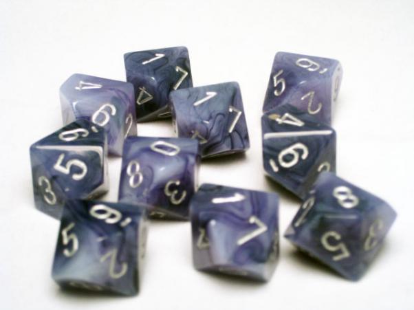 Chessex Dice Sets: Black/Silver Phantom d10 Set (10)