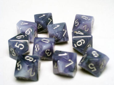 Chessex Dice Sets: Black/Silver Phantom d10 Set (10)