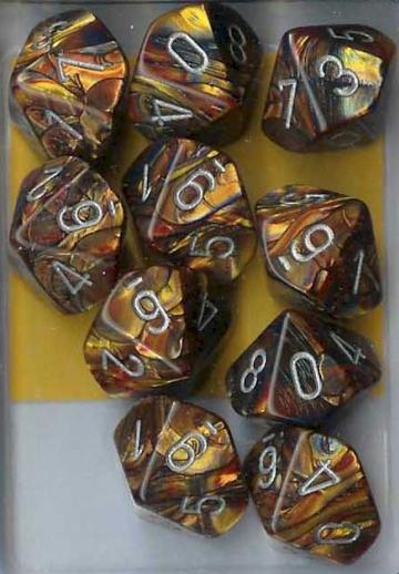 Chessex Dice Sets: Gold/Silver Lustrous d10 Set (10)