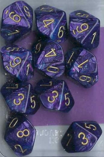 Chessex Dice Sets: Purple/Gold Lustrous d10 Set (10)