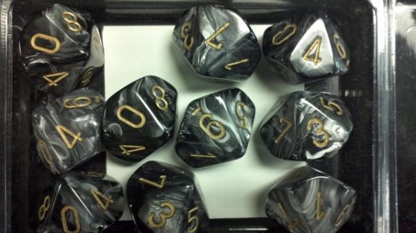 Chessex Dice Sets: Black/Gold Lustrous d10 Set (10)