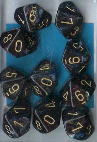 Chessex Dice Sets: Shadow/Gold Lustrous d10 Set (10)