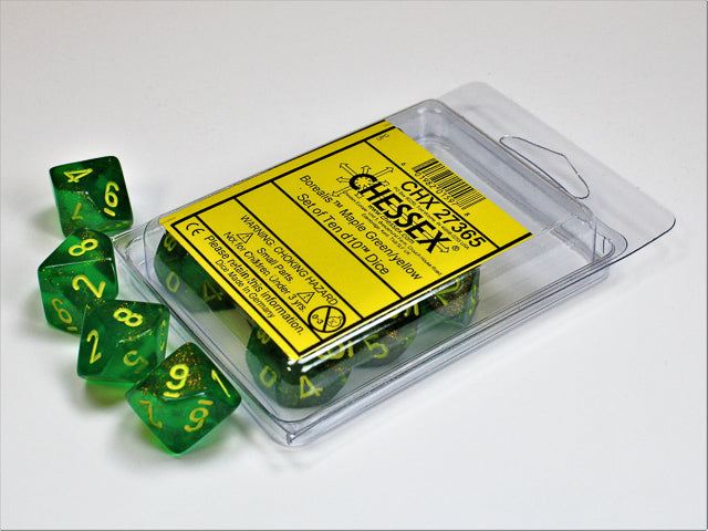 Borealis Maple Green/yellow Set of Ten d10's