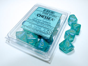 Borealis Teal/gold Luminary Set of Ten d10s