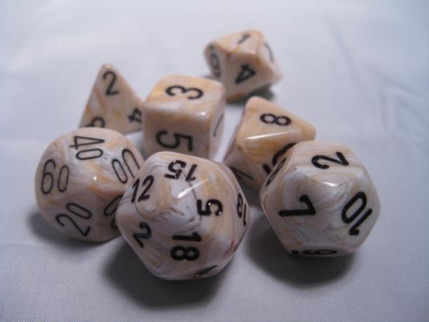 Chessex Dice Sets: Ivory/Black Marbleized Polyhedral 7-Die Set