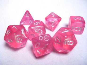 Chessex Dice Sets: Pink/Silver Borealis Polyhedral 7-Die Set