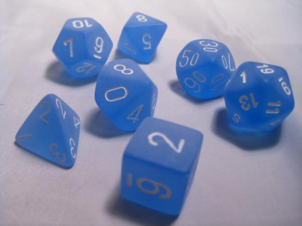 Chessex Dice Sets: Blue/White Frosted Polyhedral 7-Die Set