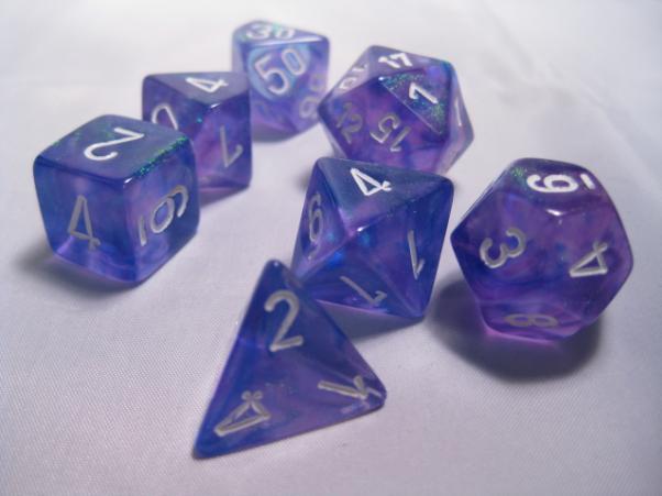 Chessex Dice Sets: Purple/White Borealis Polyhedral 7-Die Set