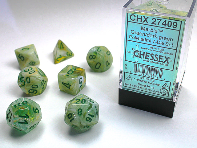 Chessex RPG Dice Sets: Menagerie Green/Dark Green Marble Polyhedral 7-Die Set