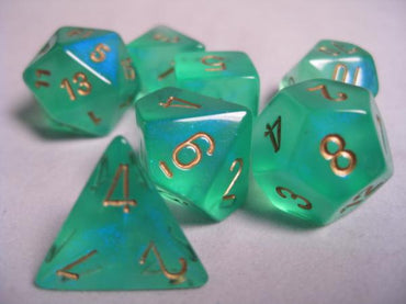 Chessex Dice Sets: Light Green/Gold Borealis Polyhedral 7-Die Set