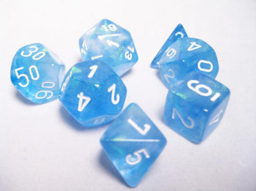 Chessex Dice Sets: Sky Blue/White Borealis Polyhedral 7-Die Set