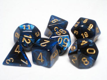 Chessex Dice Sets: ScarabÂ Polyhedral Royal Blue/gold 7-Die Set