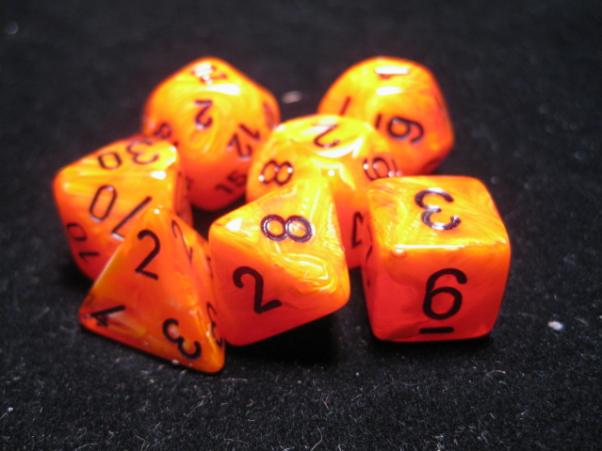 Chessex Dice Sets: Orange/Black Vortex Polyhedral 7-Die Set