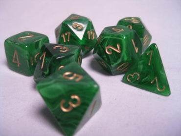 Chessex Dice Sets: Green/Gold Vortex Polyhedral 7-Die Set