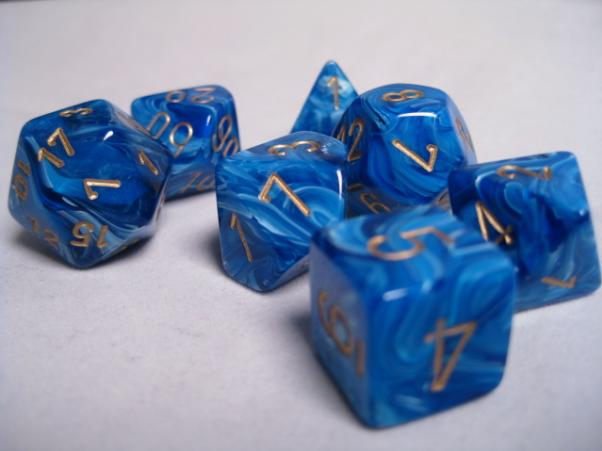 Chessex Dice Sets: Blue/Gold Vortex Polyhedral 7-Die Set