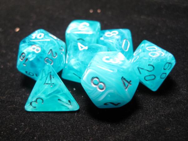 Chessex Dice Sets: Aqua/Silver Cirrus Polyhedral 7-Die Set