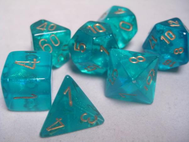 Chessex Dice Sets: Teal/Gold Borealis Polyhedral 7-Die Set