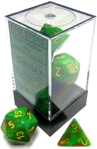 Chessex Dice Sets: Slime/Yellow Poly 7-dice Cube
