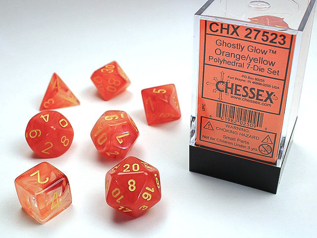 Chessex: Ghostly Glow Polyhedral Orange/yellow 7-Die Set