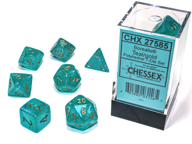 Borealis Polyhedral Teal/gold Luminary 7-Die Set