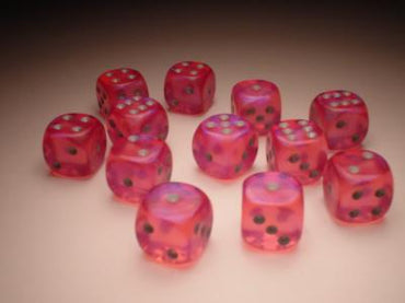 Chessex Dice Sets: Pink/Silver Borealis 16mm d6 (12)