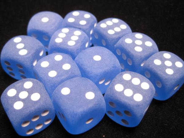 Chessex Dice Sets: Blue/White Frosted 16mm d6 (12)