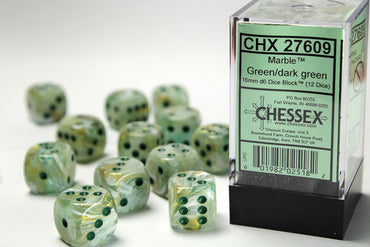 Chessex Dice Sets: Menagerie Green/Dark Green Marble 16mm d6 (12)