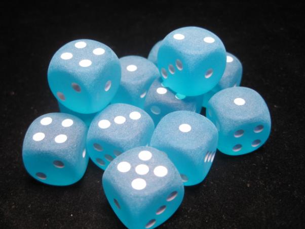 Chessex Dice Sets: Carribean Blue/White Frosted 16mm d6 (12)